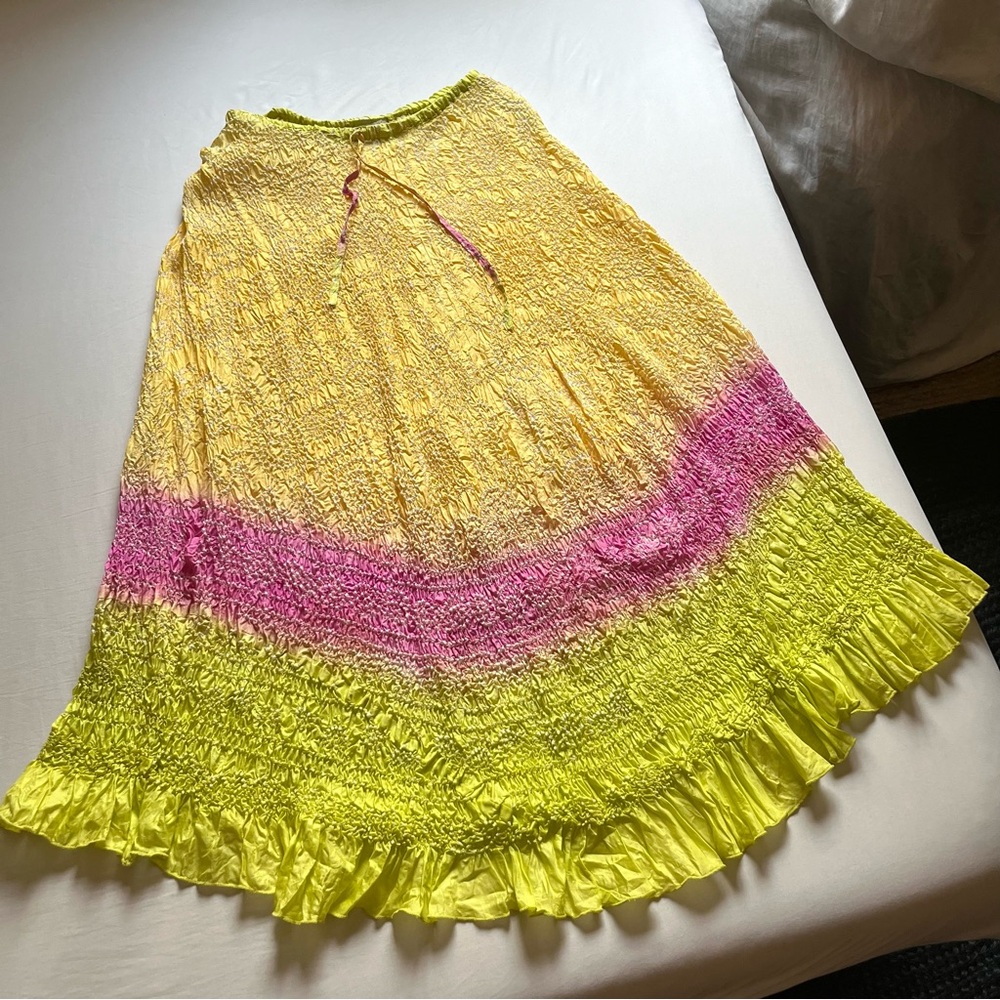 CUTE OPTIONS‎ vintage yellow pink green dip dye crinkle wrinkle popcorn midi